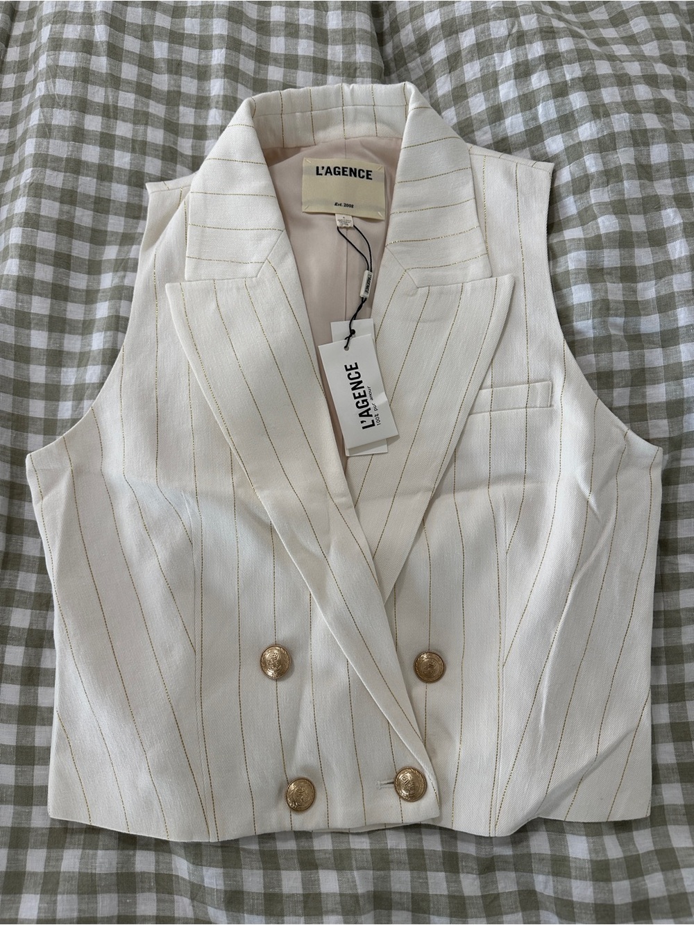 L'AGENCE White Pinstripe Double-Breasted Sleeveless Vest NWT Size 8 - Picture 2 of 7